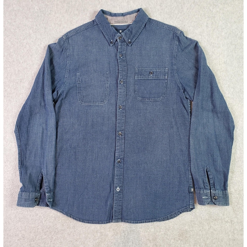 Roark Revival Shirt Mens Medium Blue Textured Cotton Button Up Long Sleeve